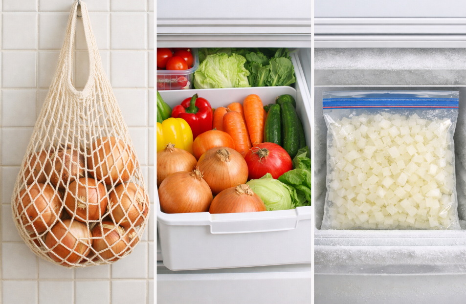 玉ねぎの常温・冷蔵・冷凍保存の正しい使い分け方法のイメージ図